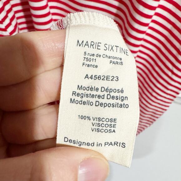 Marie Sixtine Women Small Red White Striped Bodcon Midi Dress - Picture 6 of 6